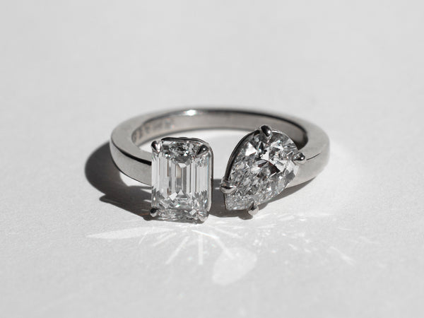 Toi et Moi Emerald and Pear Diamond Ring