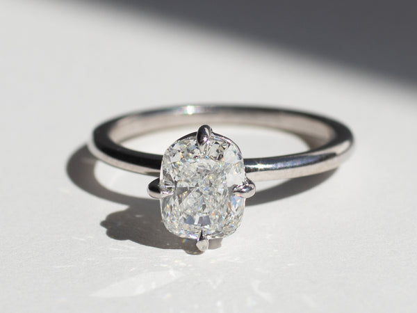 Cushion Cut Diamond Ring with North to South Prongs