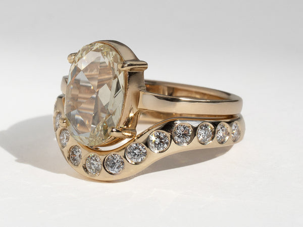 Rose Cut Champagne Diamond Ring with Nesting Band