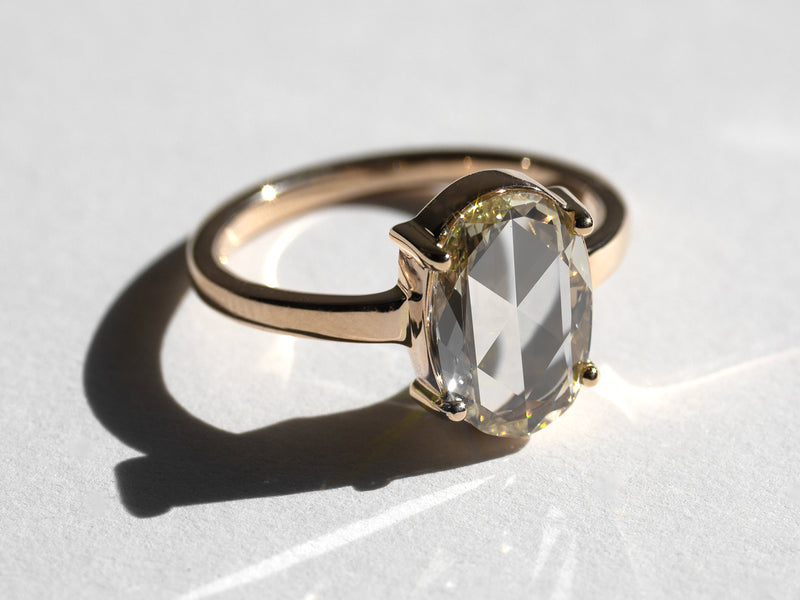 Rose Cut Champagne Diamond Ring with Nesting Band