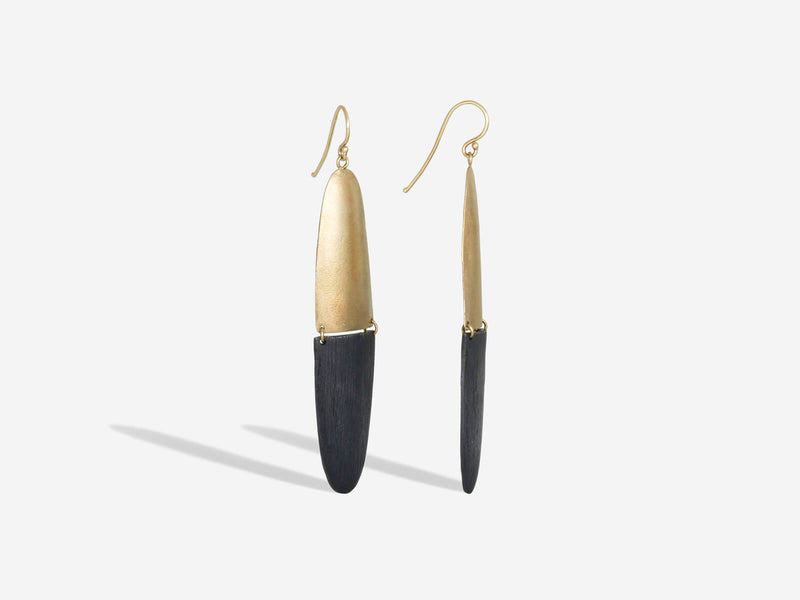 Three-quarters and profile view of earrings