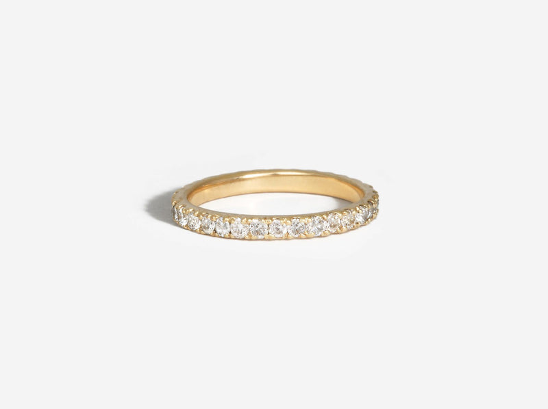 2 millimeter  pave-set white diamond eternity band in 14k yellow gold