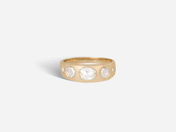 Front view of ring with oval and round graduated rose cut diamonds