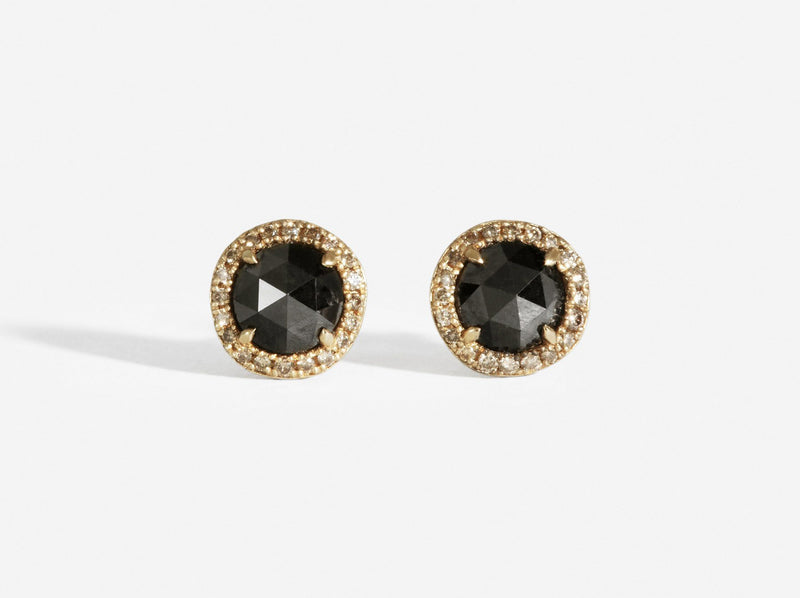 Front view of Limited Edition Black Diamond Rose Cut Studs