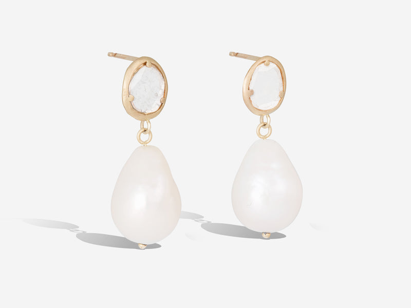 Diamond Slice Pearl Drop Earrings