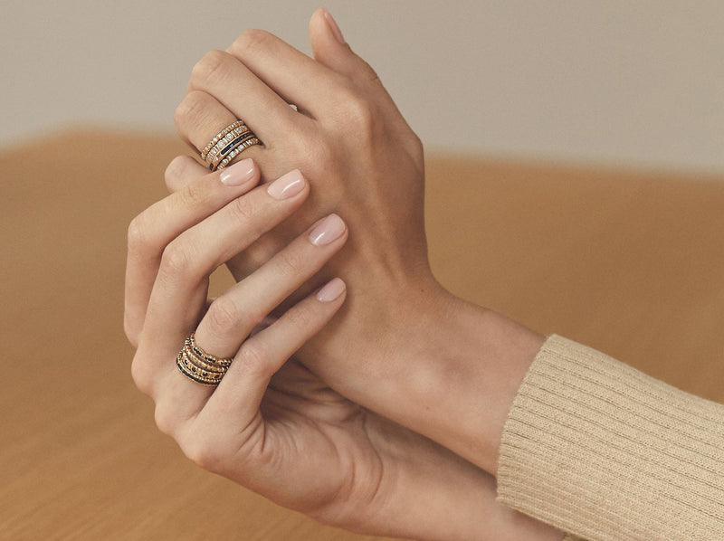 Model wearing ring stacks