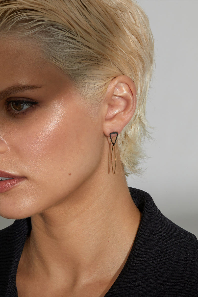 model wearing tri-drop earring