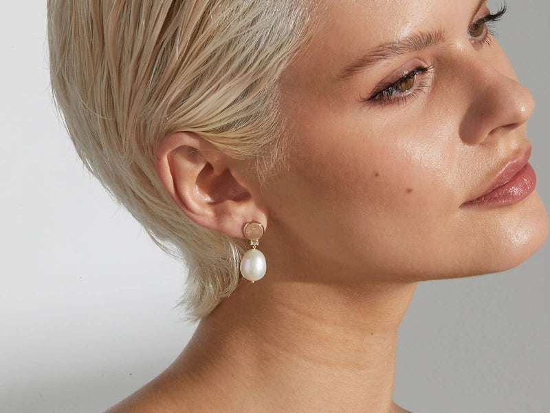 close up of model wearing earring