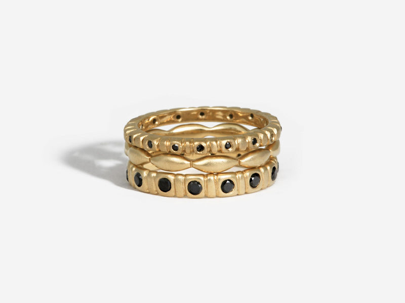 Black diamond and gold ring stack
